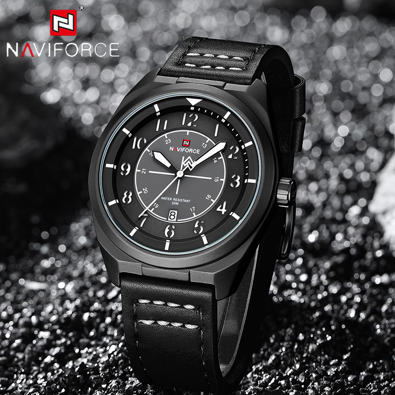 Leather Watch Band Men - NAVIFORCE 남성용 쿼츠 시계 3ATM 방수