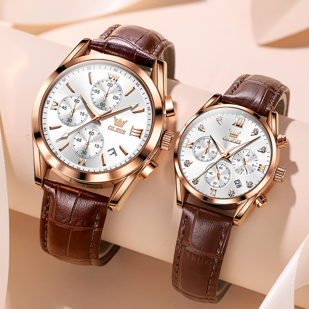 Leather Watch Band Men - OLEVS 남녀공용 커플 시계, 방수 쿼츠