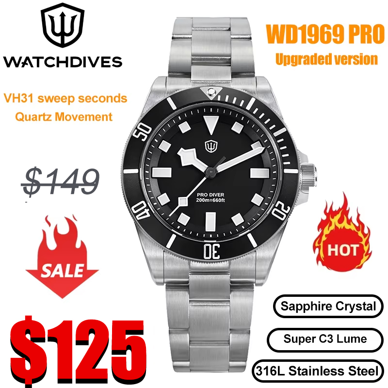 Rolex Watch Submariner - Watchdives WD1969 Pro 38mm 쿼츠 시계