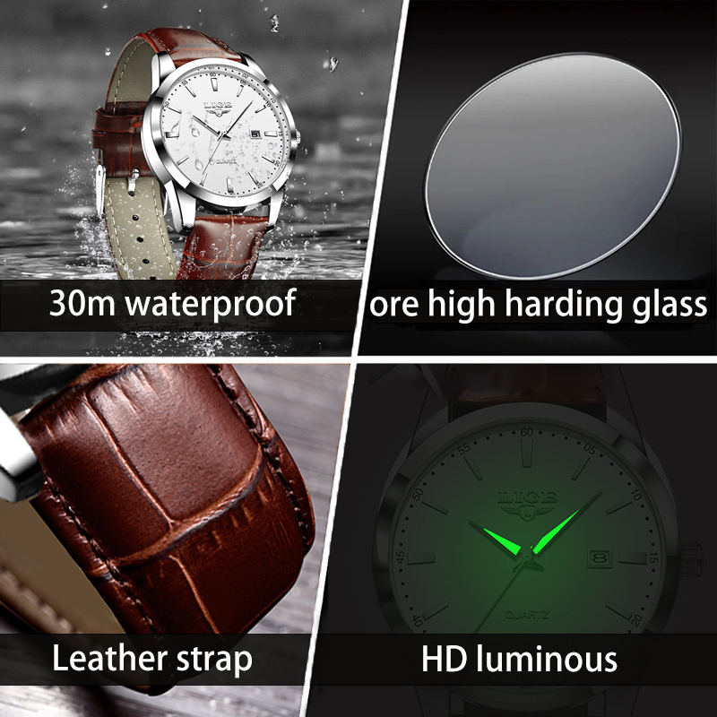 LIGE 남자 시계 패션 가죽 스트랩 남성 시계 군사  - Leather Watch Band Men 리뷰 및 가격