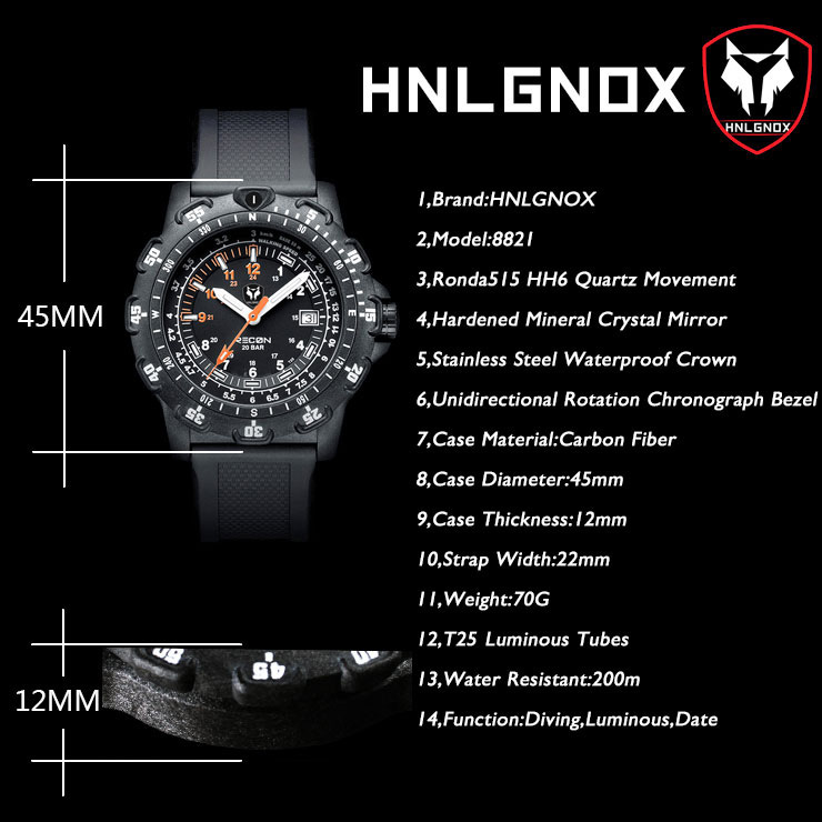 Hnlgnox Mens 파일럿 시계 스포츠 시계 군사  - Rubber Strap Diver 리뷰 및 가격