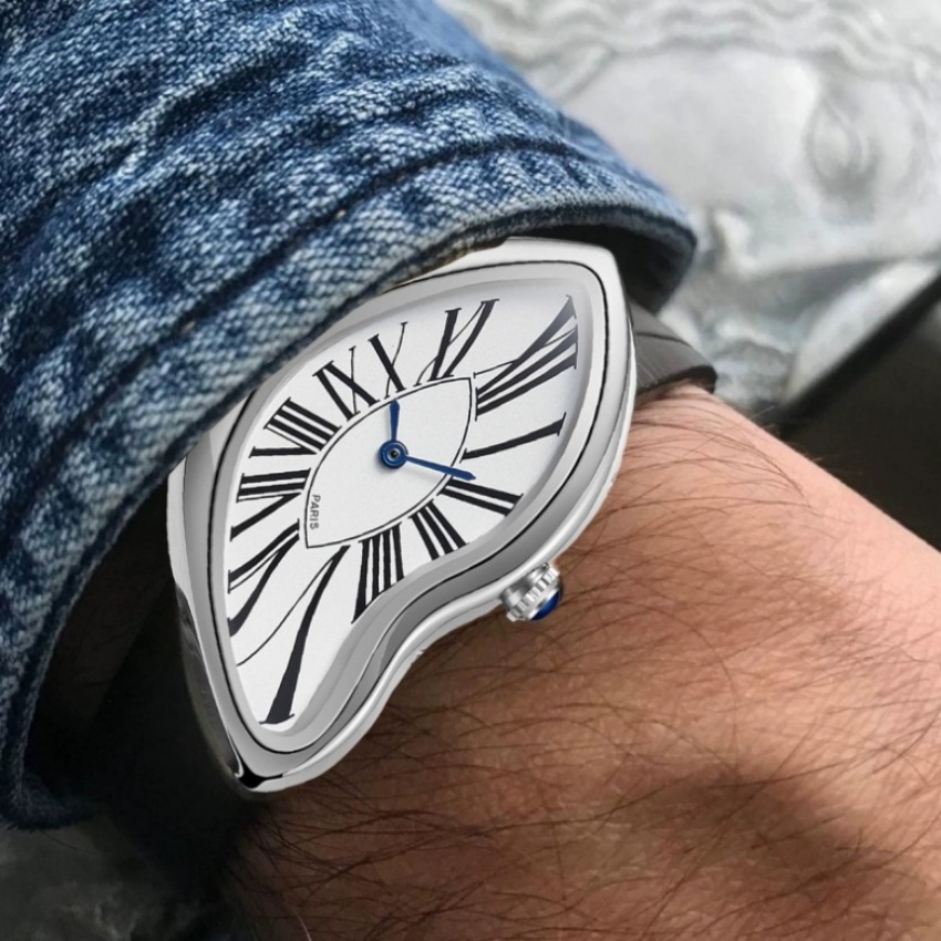 초현실주의 예술 녹는 시계 시계 가죽 밴드가 있는 독특 - Leather Watch Band Men 리뷰 및 가격