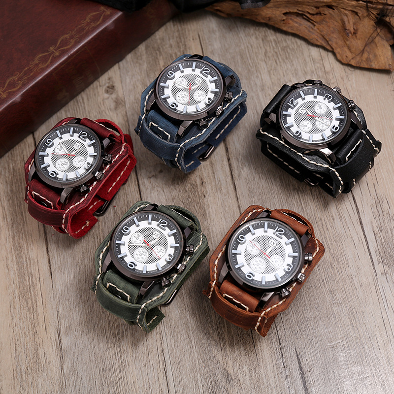 펑크 빈티지 정품 가죽 스트랩 전자 쿼츠 시계, 남성  - Leather Watch Band Men 리뷰 및 가격